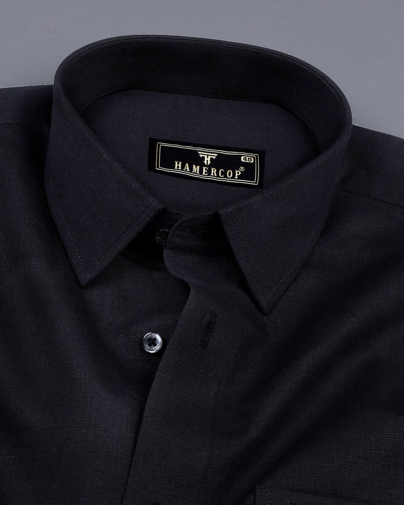 Midnight Black Linen Cotton Formal Shirt