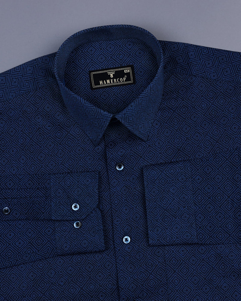 Kingston Blue Multi Square Box Printed Cotton Shirt