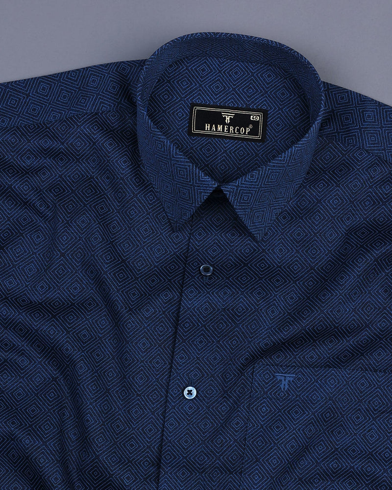 Kingston Blue Multi Square Box Printed Cotton Shirt