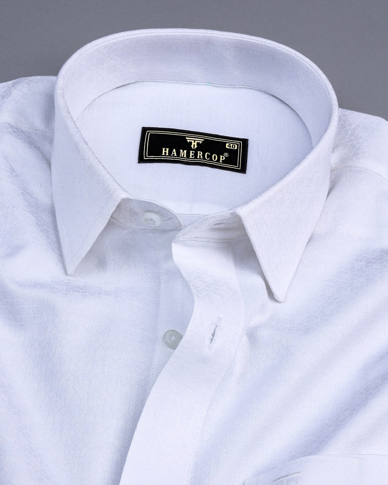 Cacino White Dobby Textured Jacquard Cotton Shirt