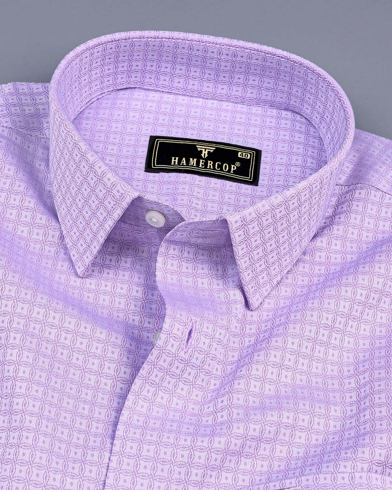 Light Purple Oval Patterned Jacquard Cotton Shirt