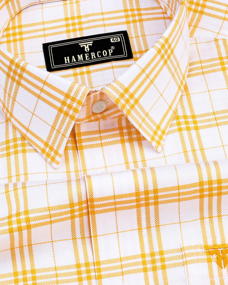 Peony Yellow With White Check Dobby Cotton Shirt