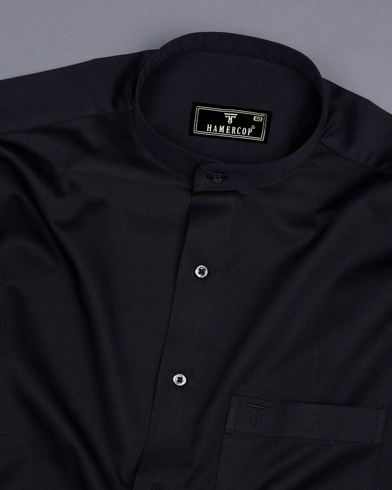 Mesh Black Soft Touch Satin Premium Cotton Shirt