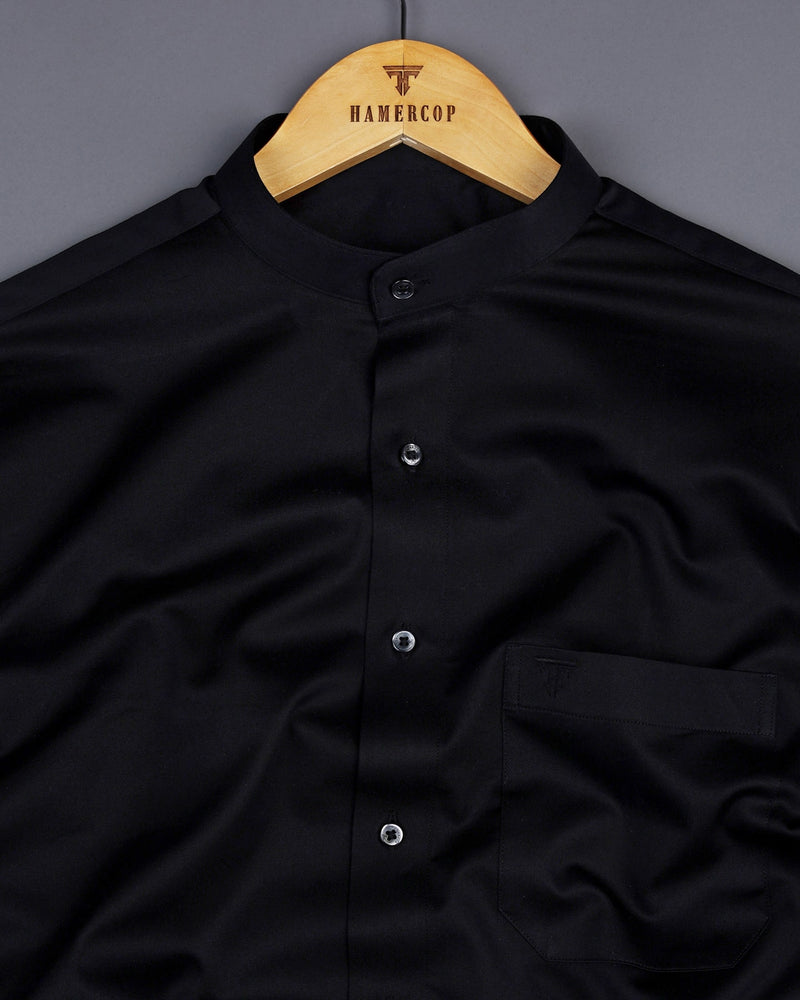 Mesh Black Soft Touch Satin Premium Cotton Shirt