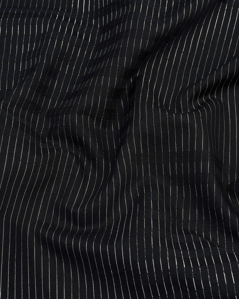 Black With Sliver Dobby Gamming Wrex Weft Stripe Cotton Shirt