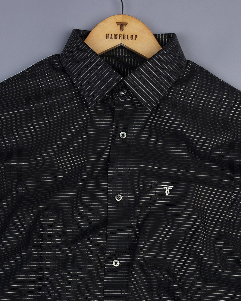 Black With Sliver Dobby Gamming Wrex Weft Stripe Cotton Shirt