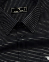 Black With Sliver Dobby Gamming Wrex Weft Stripe Cotton Shirt