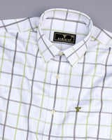 Swan White With Gray And Green Check Gizza Cotton Shirt