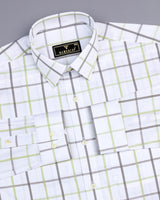 Swan White With Gray And Green Check Gizza Cotton Shirt