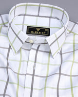 Swan White With Gray And Green Check Gizza Cotton Shirt