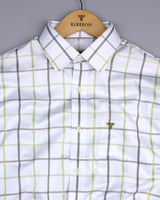 Swan White With Gray And Green Check Gizza Cotton Shirt