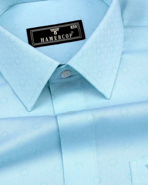 Sky Cyan Blue Jacquard Texture Premium Cotton Shirt