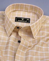 Biscotti Cream With White Check Formal Cotton Shirt