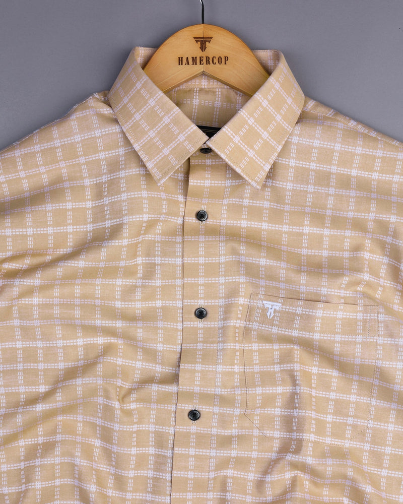 Biscotti Cream With White Check Formal Cotton Shirt