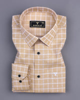 Biscotti Cream With White Check Formal Cotton Shirt