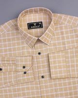 Biscotti Cream With White Check Formal Cotton Shirt