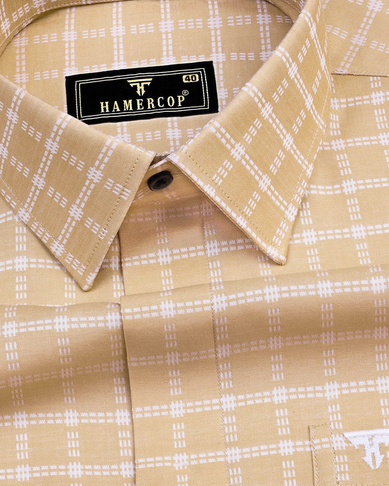 Biscotti Cream With White Check Formal Cotton Shirt