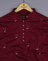 Calico Maroon Jacquard Printed Self Stripe Cotton Shirt Style Kurta