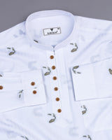 Calico White Jacquard Printed Self Stripe Cotton Shirt Style Kurta