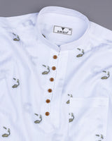 Calico White Jacquard Printed Self Stripe Cotton Shirt Style Kurta