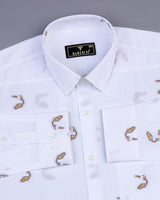 Calico Brown Jacquard Printed With White Self Stripe Cotton Shirt