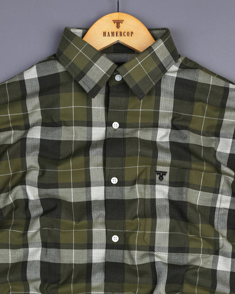 Cucumber Green With Black Corduroy Check Cotton Shirt