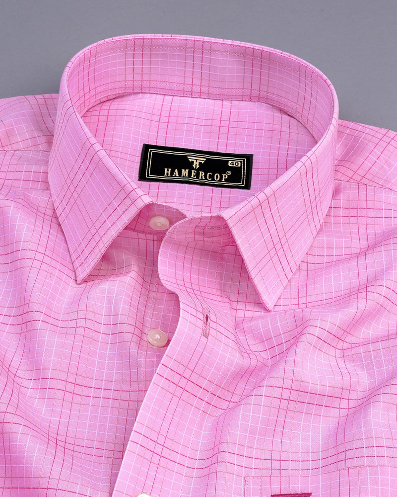 Magenta Pink Small Check Dobby Cotton Shirt