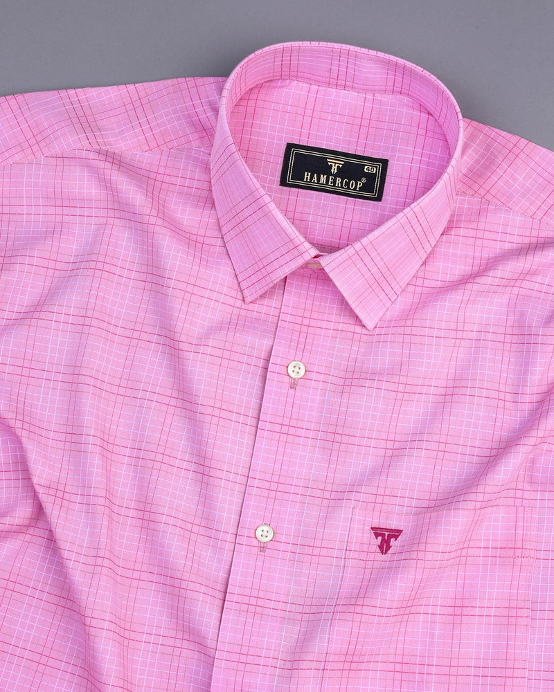 Magenta Pink Small Check Dobby Cotton Shirt