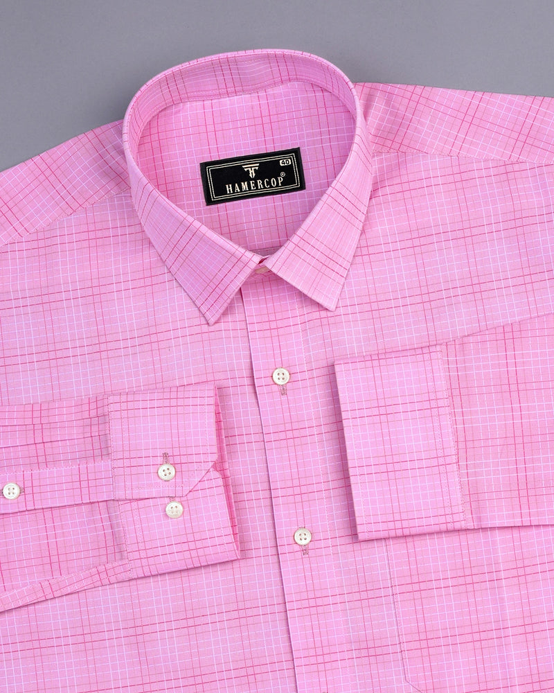 Magenta Pink Small Check Dobby Cotton Shirt