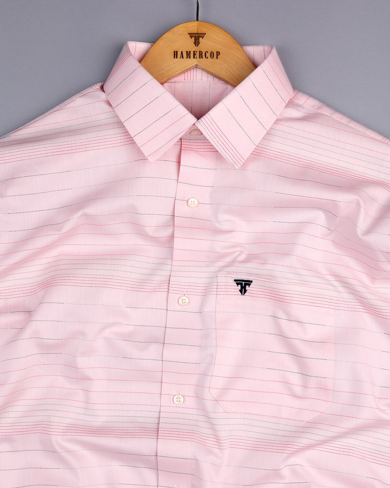 Light Peach Multicolored Weft Stripe Cotton Shirt