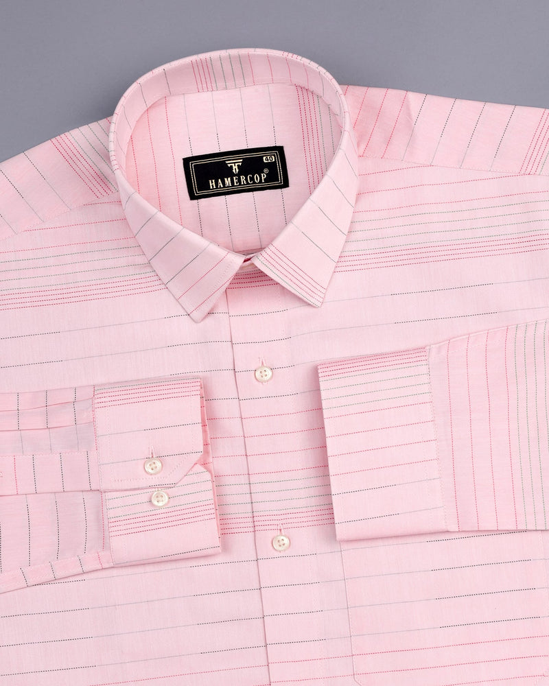 Light Peach Multicolored Weft Stripe Cotton Shirt