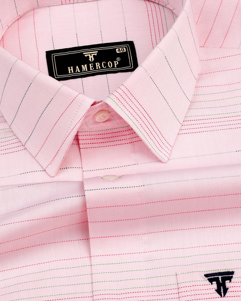 Light Peach Multicolored Weft Stripe Cotton Shirt