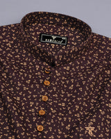 Dark Chocolate Brown Printed Dobby Cotton Shirt Style Kurta