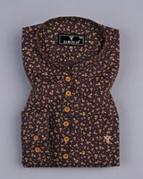 Dark Chocolate Brown Printed Dobby Cotton Shirt Style Kurta