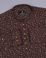 Dark Chocolate Brown Printed Dobby Cotton Shirt Style Kurta