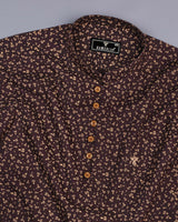 Dark Chocolate Brown Printed Dobby Cotton Shirt Style Kurta