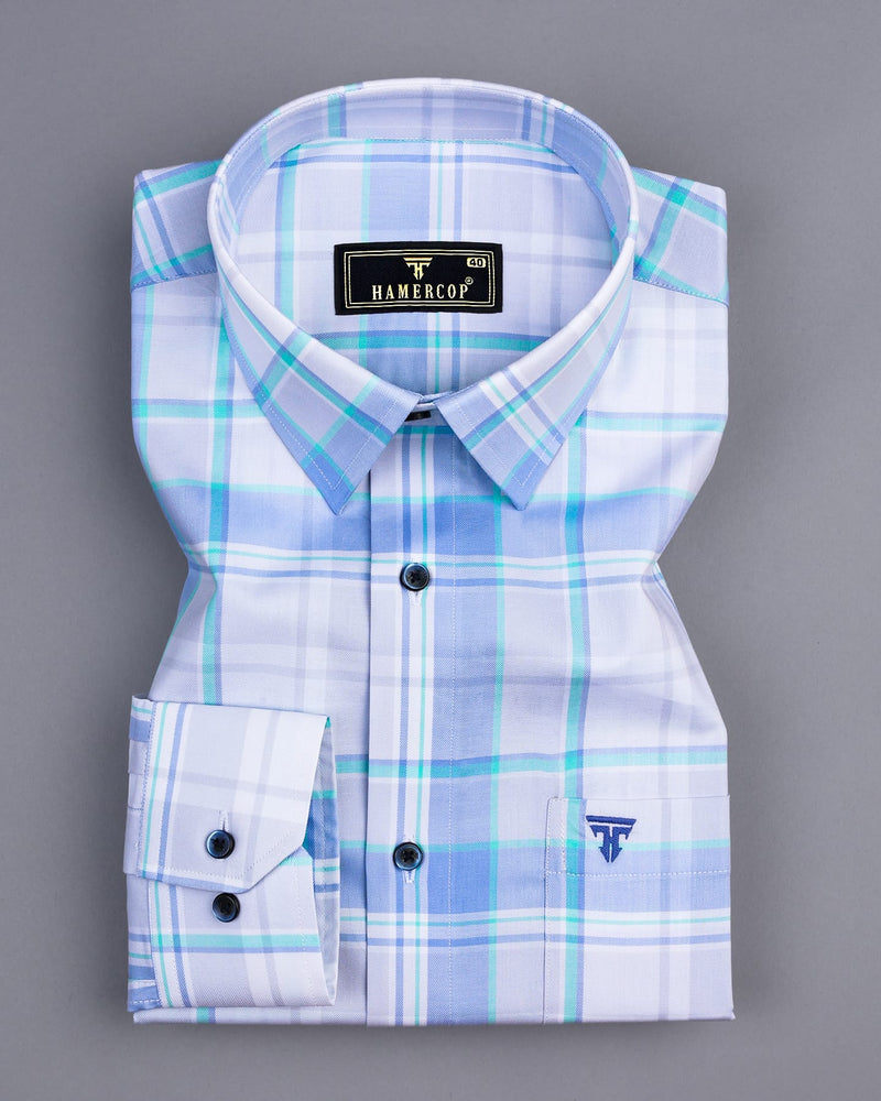 Turin Blue With White Twill Check Cotton Shirt