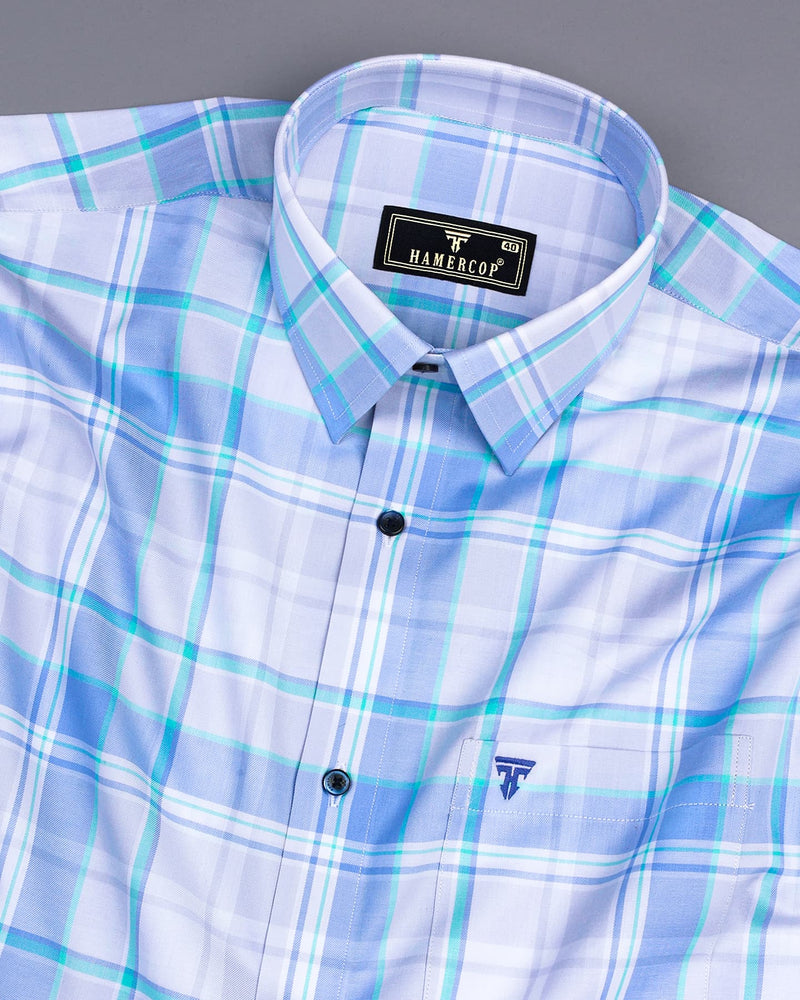 Turin Blue With White Twill Check Cotton Shirt