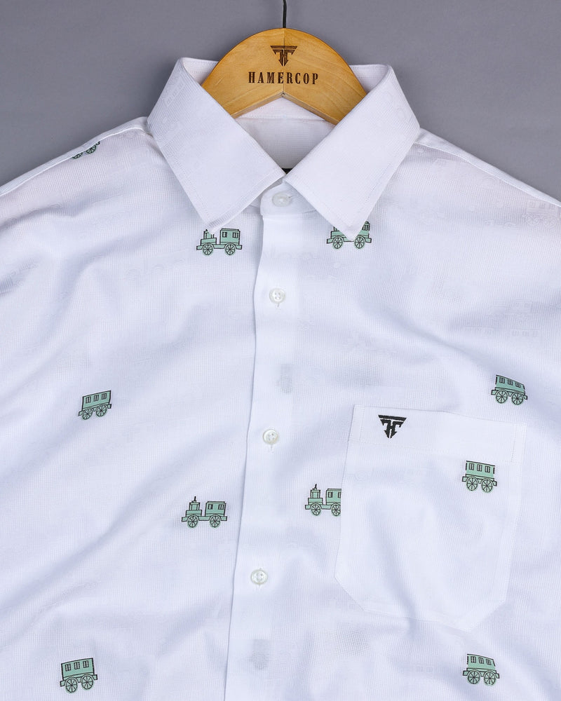 Green ToyTrain Printed Jacquard White Gizza Shirt