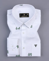 Green ToyTrain Printed Jacquard White Gizza Shirt