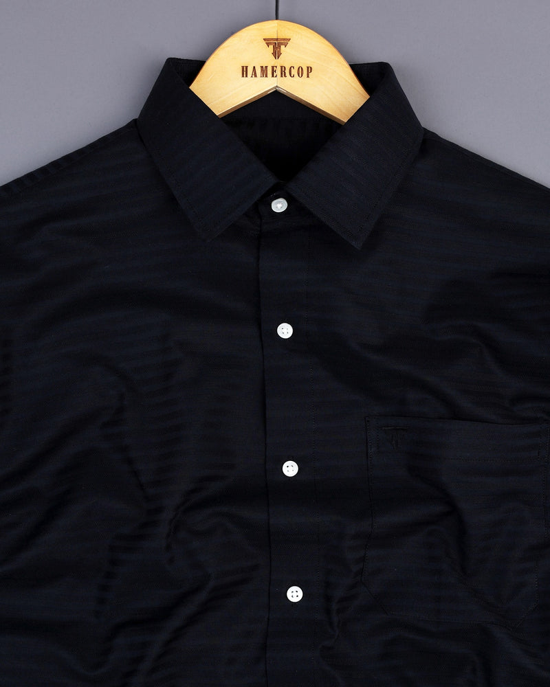 Black Self Weft Stripe Dobby Cotton Formal Shirt