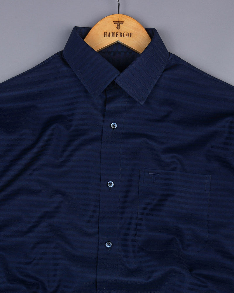 NavyBlue Self Weft Stripe Dobby Cotton Formal Shirt