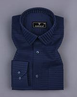 NavyBlue Self Weft Stripe Dobby Cotton Formal Shirt