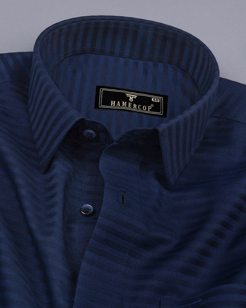 NavyBlue Self Weft Stripe Dobby Cotton Formal Shirt