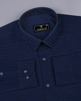 NavyBlue Self Weft Stripe Dobby Cotton Formal Shirt