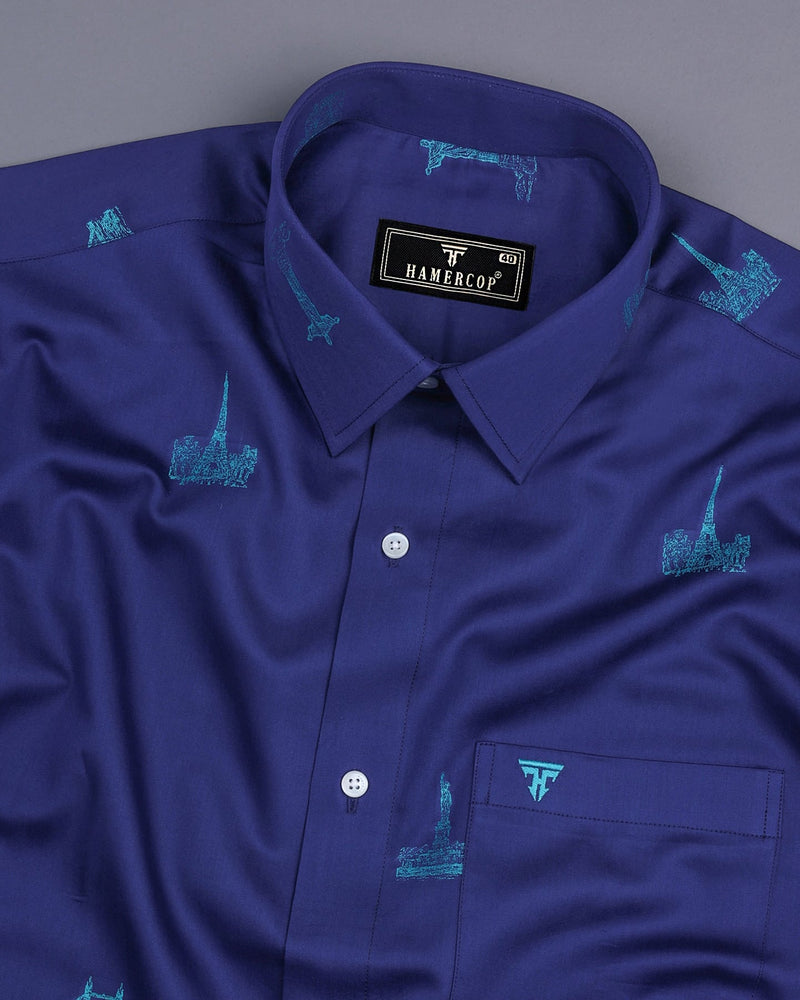 Blue Wonder Jacquard Printed Premium Gizza Cotton Shirt