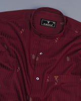 Spartan Maroon Jacquard Printed With Self Stripe Giza Shirt