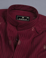 Spartan Maroon Jacquard Printed With Self Stripe Giza Shirt