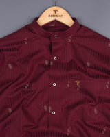 Spartan Maroon Jacquard Printed With Self Stripe Giza Shirt