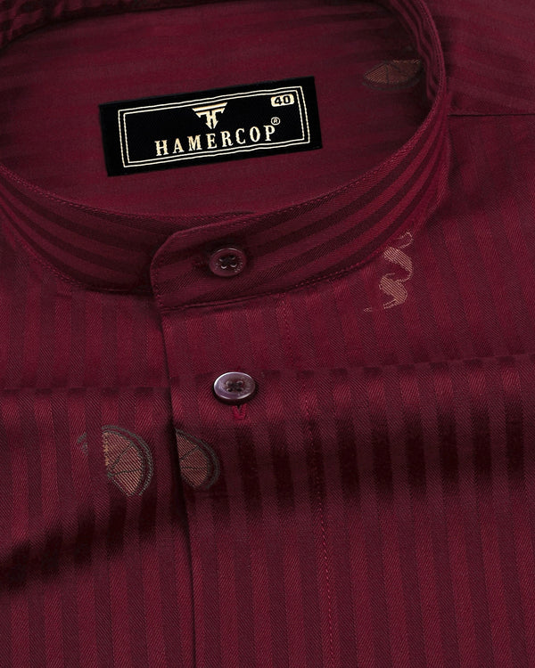 Spartan Maroon Jacquard Printed With Self Stripe Giza Shirt